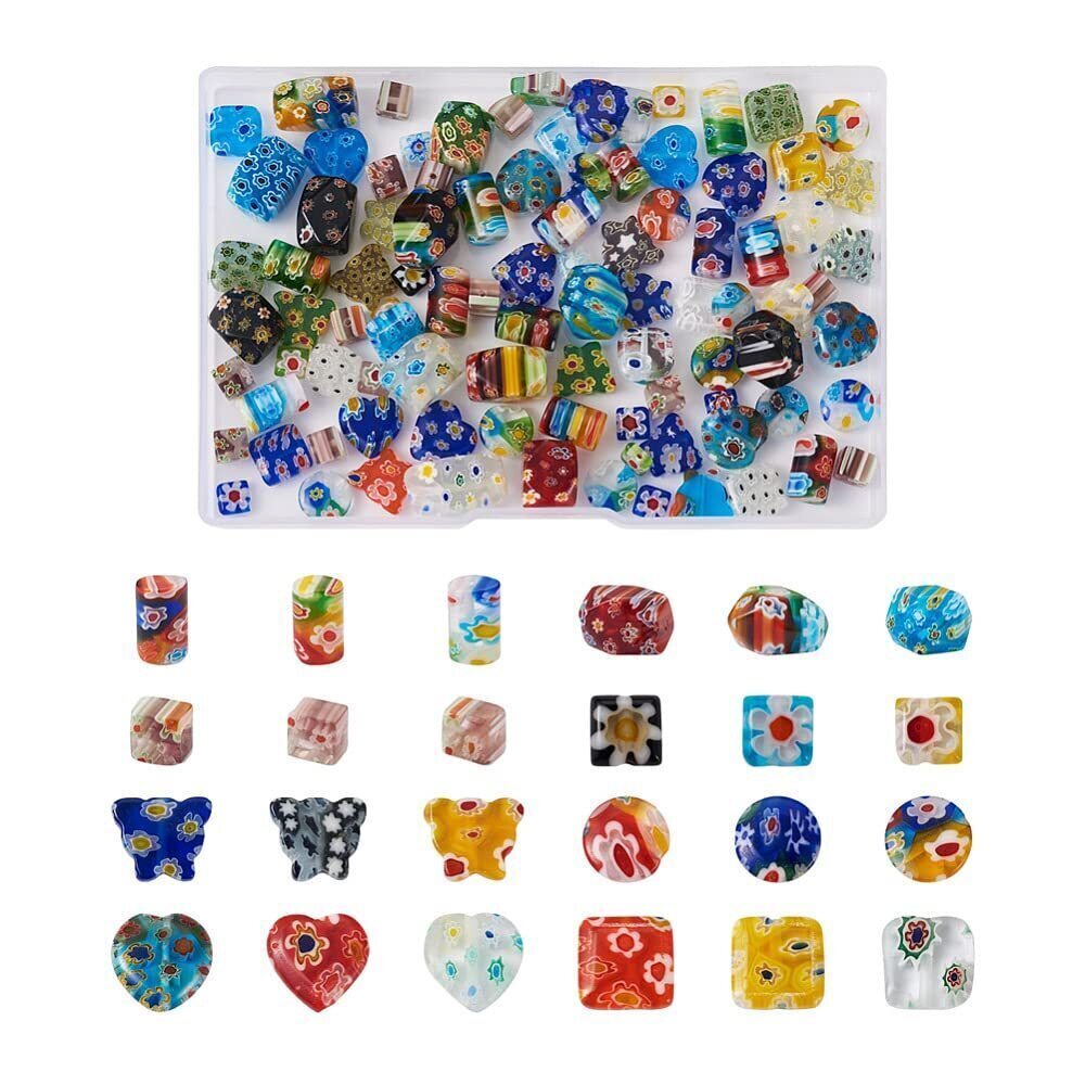 9560 120pcs Handmade Millefiori Lampwork Beads Square Column Heart Flat